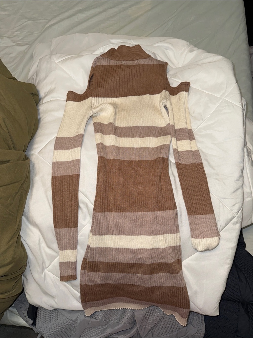 Say What? Brown, Cream & Taupe Striped Ribbed Sweater Dress